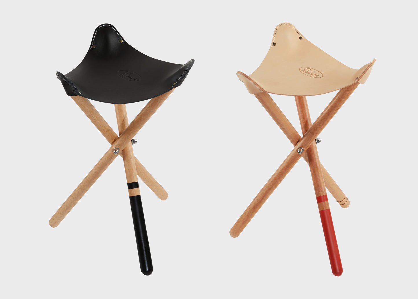 Bison Tripod Stool with Italian Vegetable Leather and Beech Wood