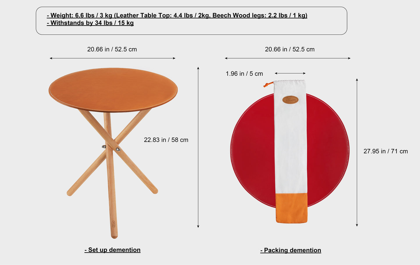 Bison Tripod Leather Tea Table