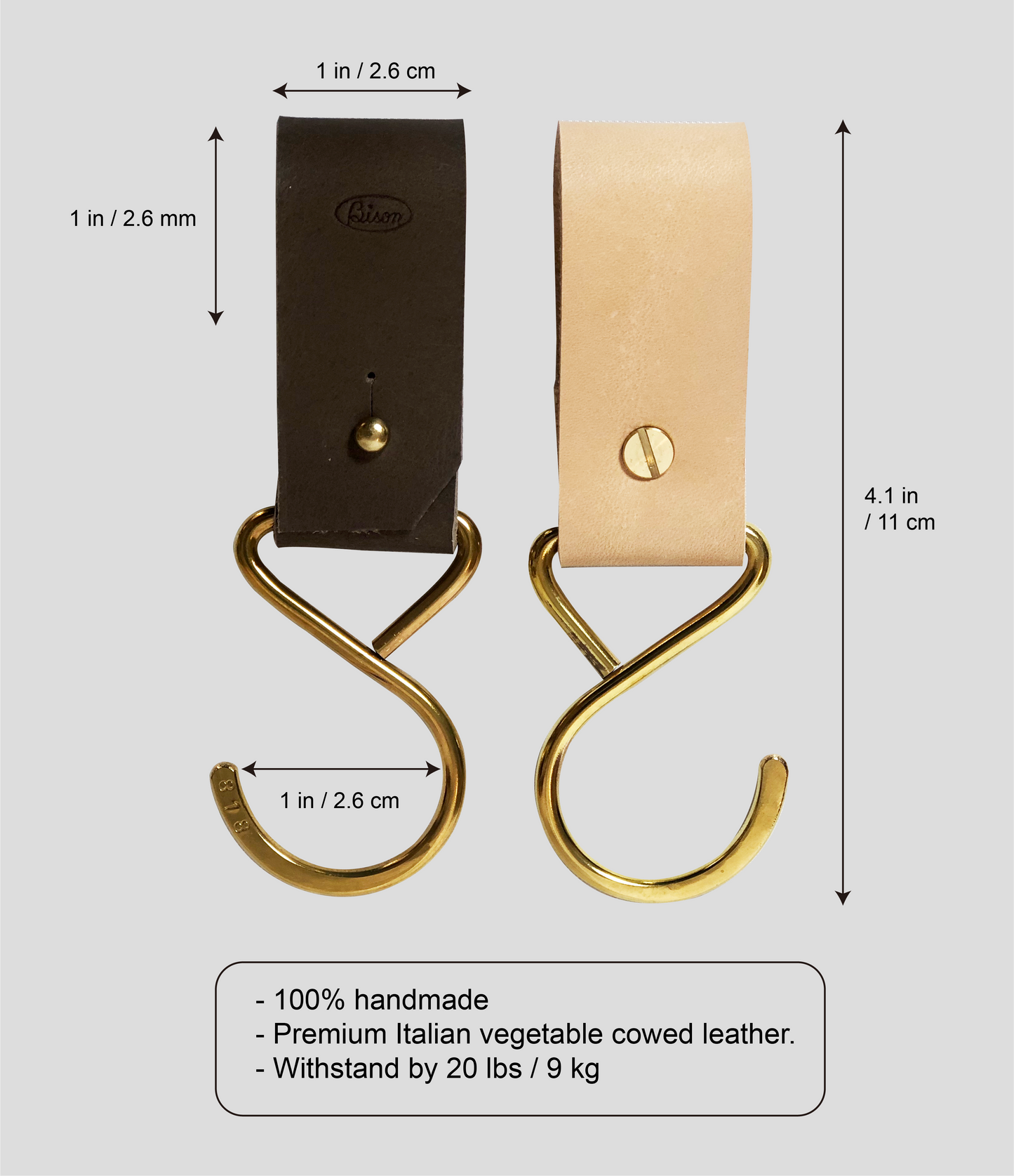Bison Leather Strap & Brass Hook