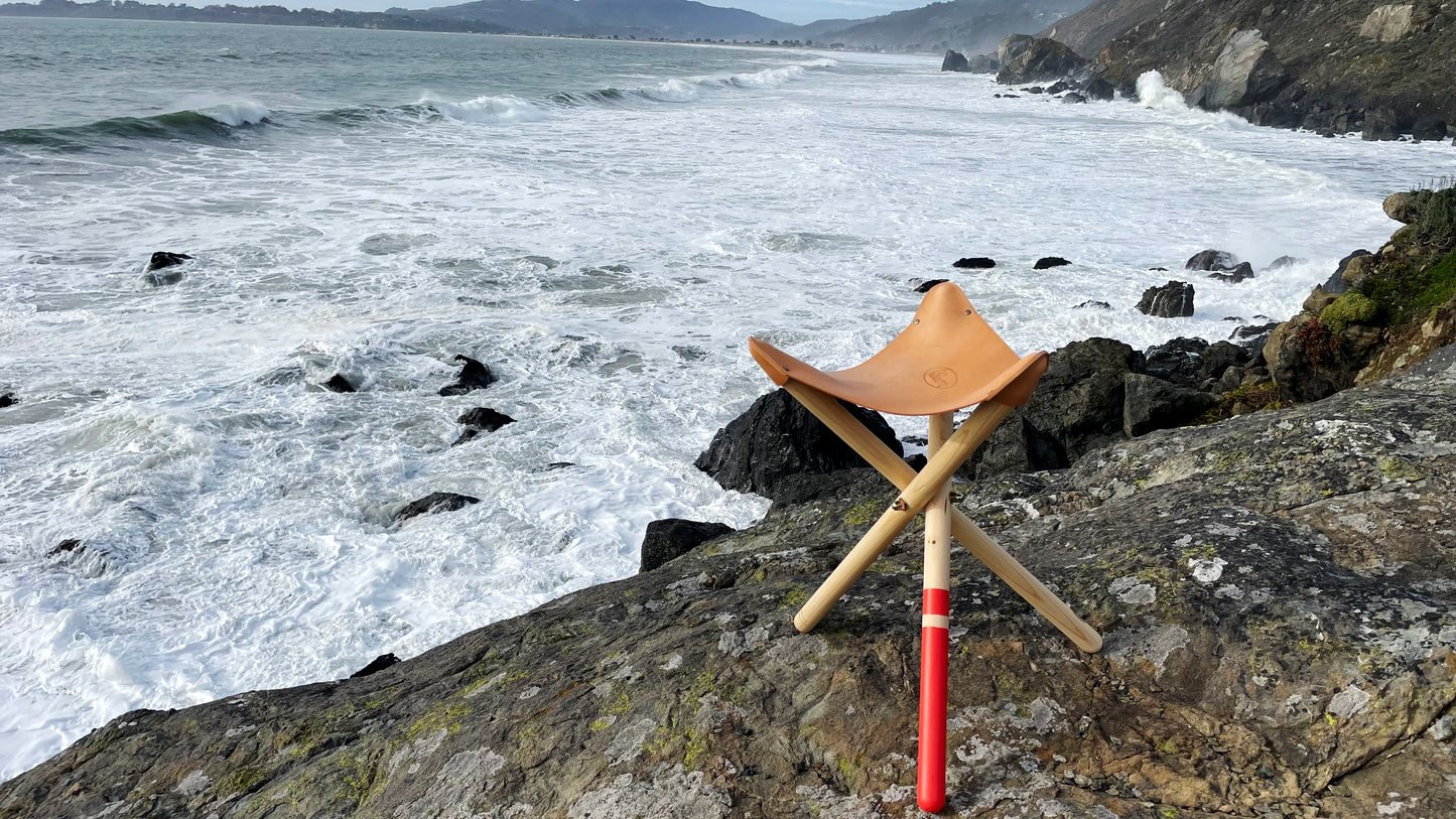Bison Tripod Stool with Italian Vegetable Leather and Beech Wood
