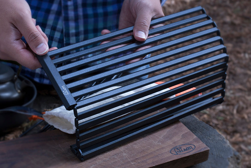 Bison Rolling BBQ Grill for Camping, Hiking and Backpacking (Non-stick) with Small Fire
