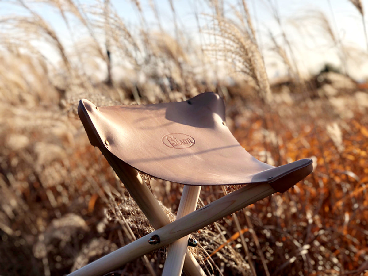 Bison Tripod Stool with Italian Vegetable Leather and Beech Wood