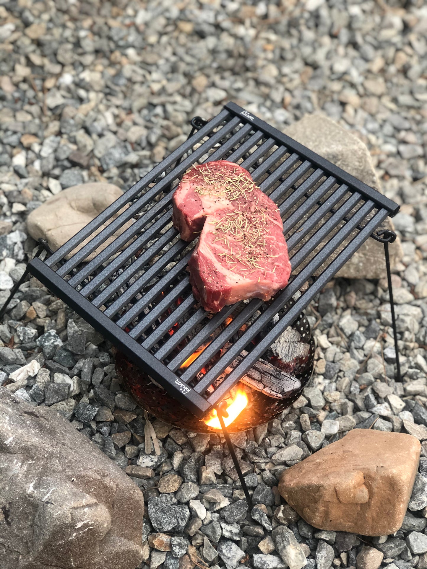 Bison Rolling BBQ Grill for Camping, Hiking and Backpacking (Non-stick) with Small Fire