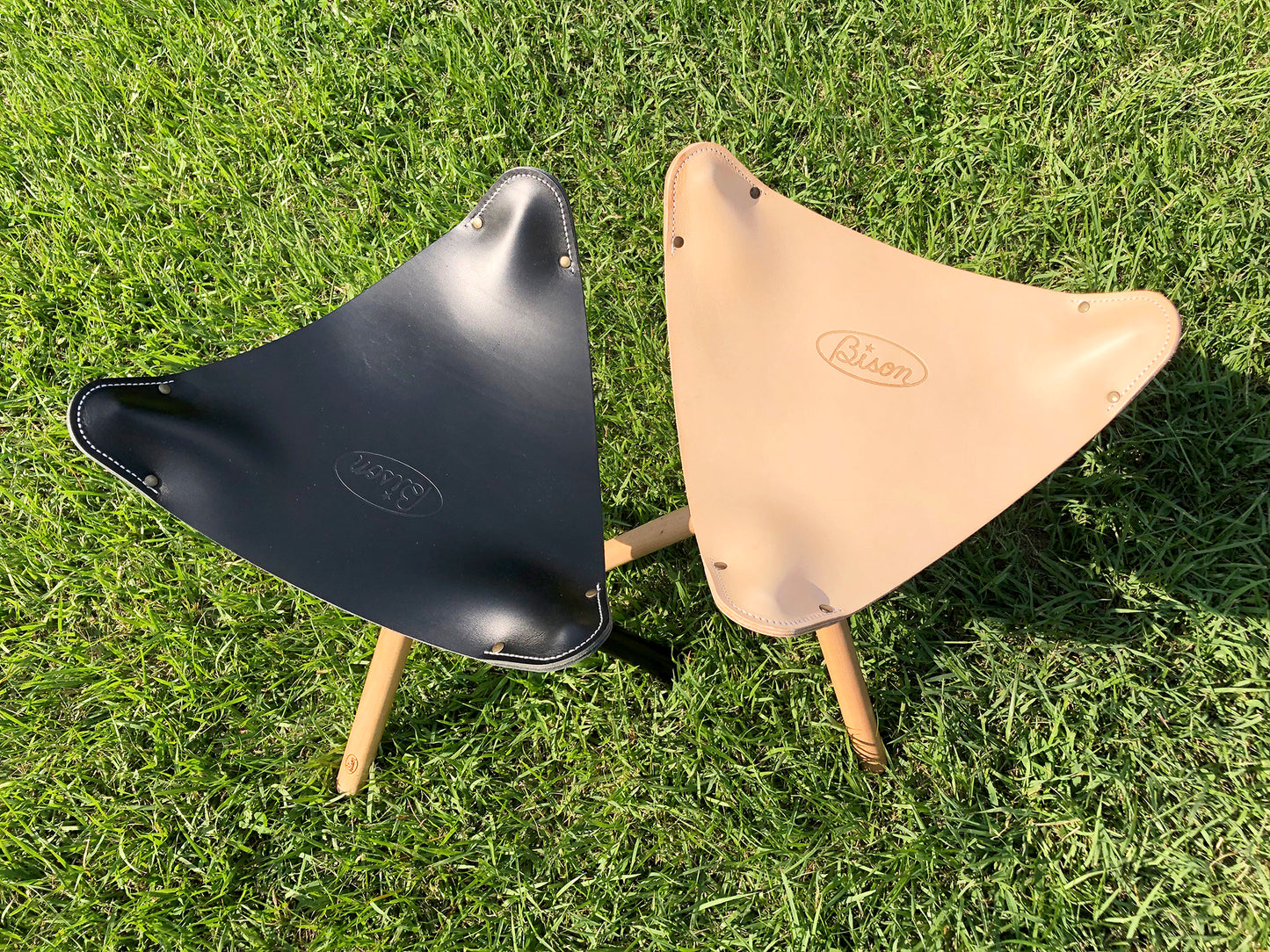 Bison Tripod Stool with Italian Vegetable Leather and Beech Wood
