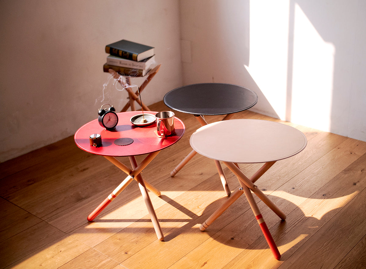 Bison Tripod Leather Tea Table