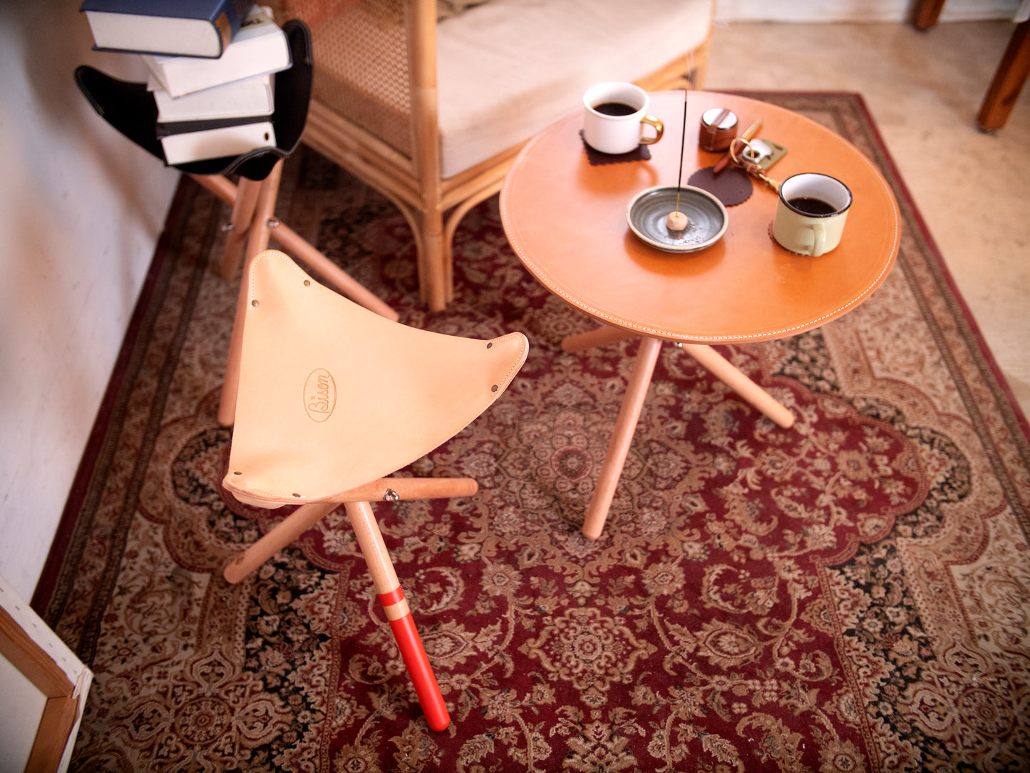 Bison Tripod Leather Tea Table