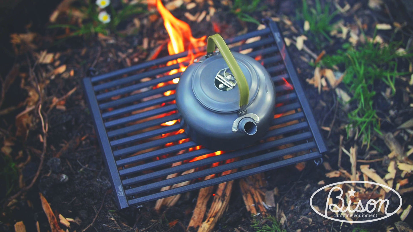 Bison Rolling BBQ Grill for Camping, Hiking and Backpacking (Non-stick) with Small Fire