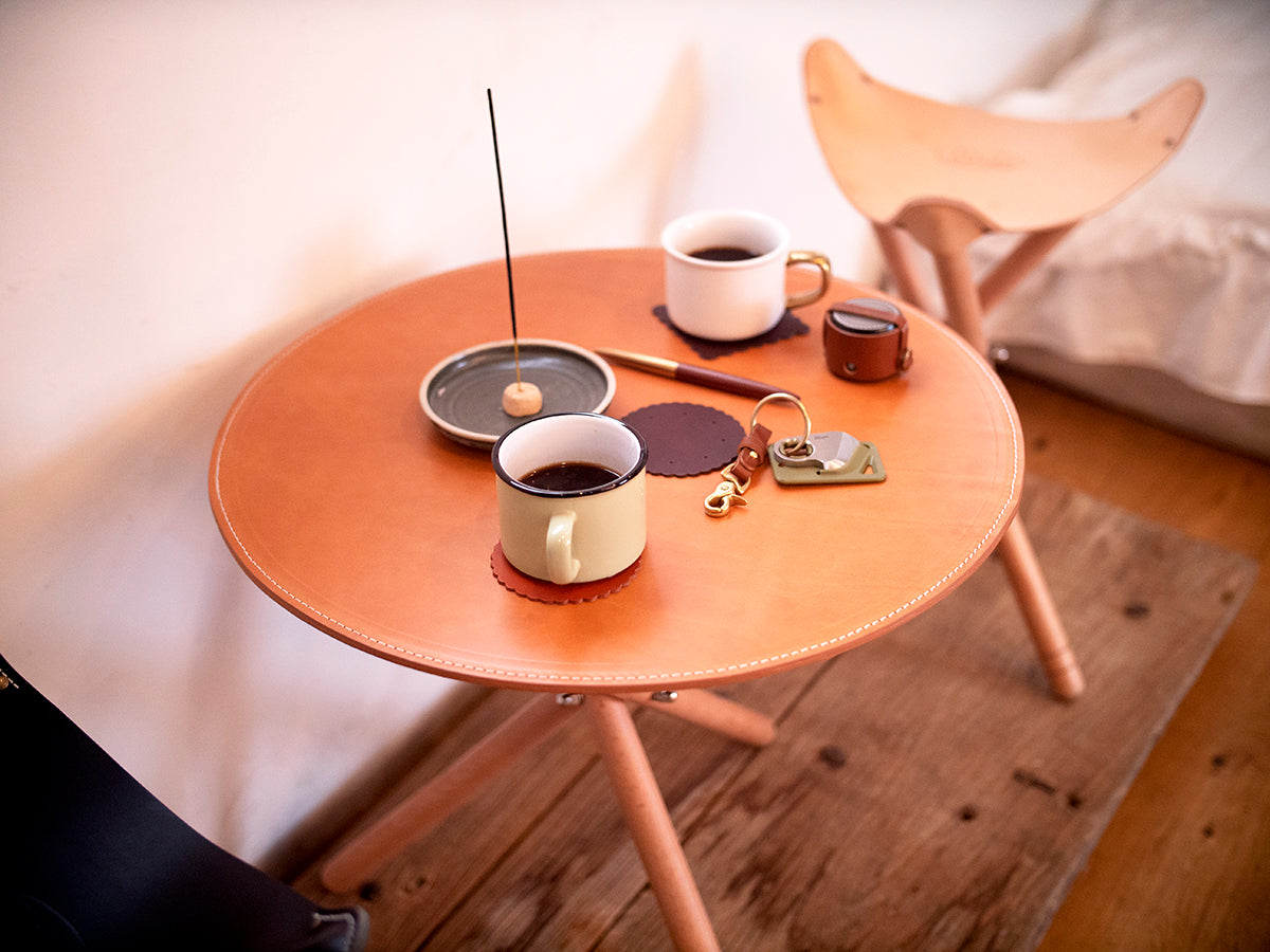 Bison Tripod Leather Tea Table