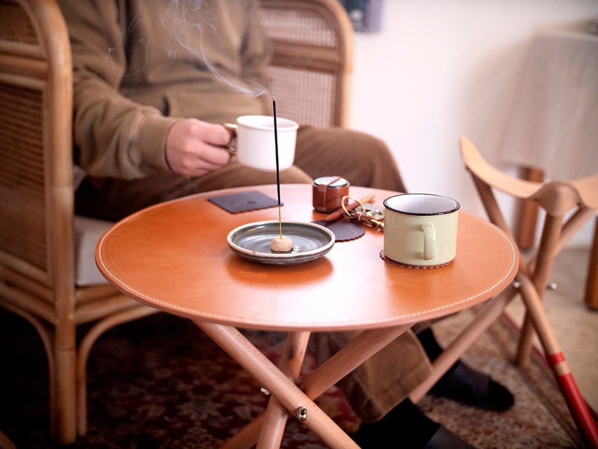 Bison Tripod Leather Tea Table