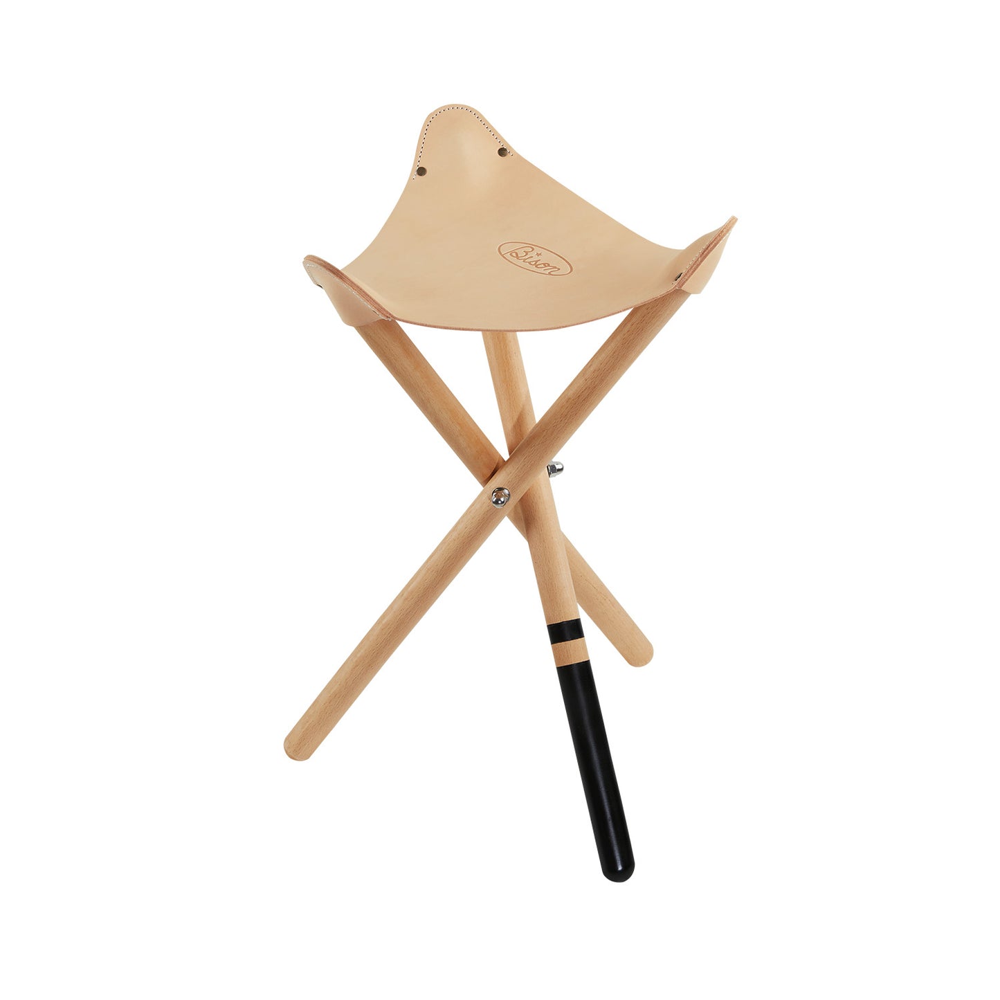 Bison Tripod Stool with Italian Vegetable Leather and Beech Wood